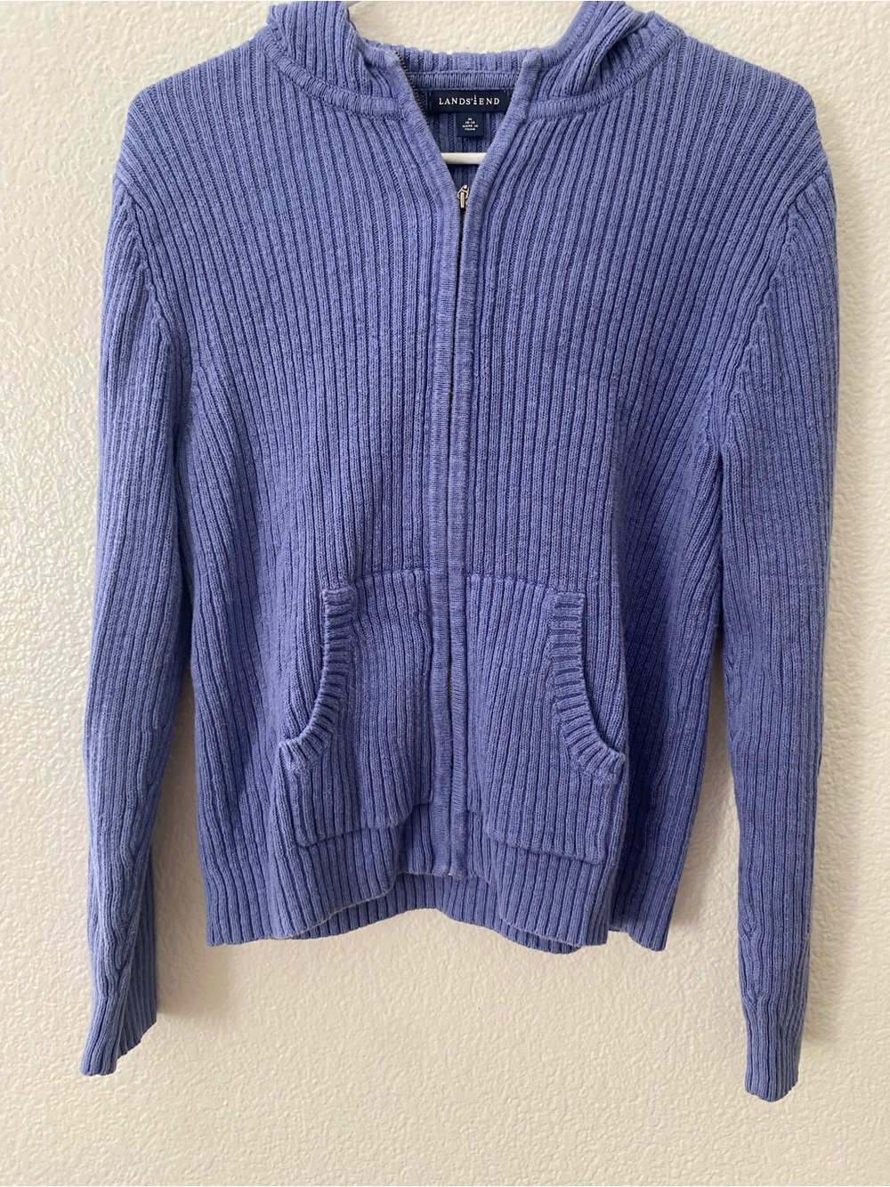 Lands' End Lavender Ribbed Zip Hoodie